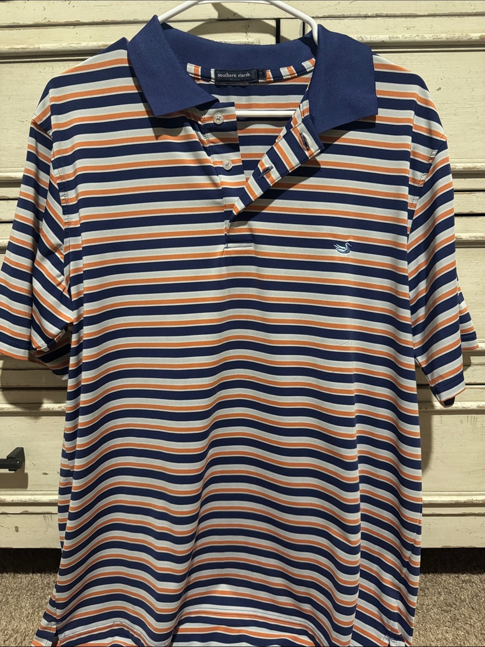 Southern Marsh Men's Navy, Orange & White Striped Polo